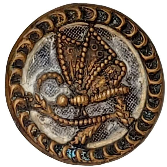 Antique Butterfly Picture Brass Button Small .5" Collectible - Picture 1 of 4